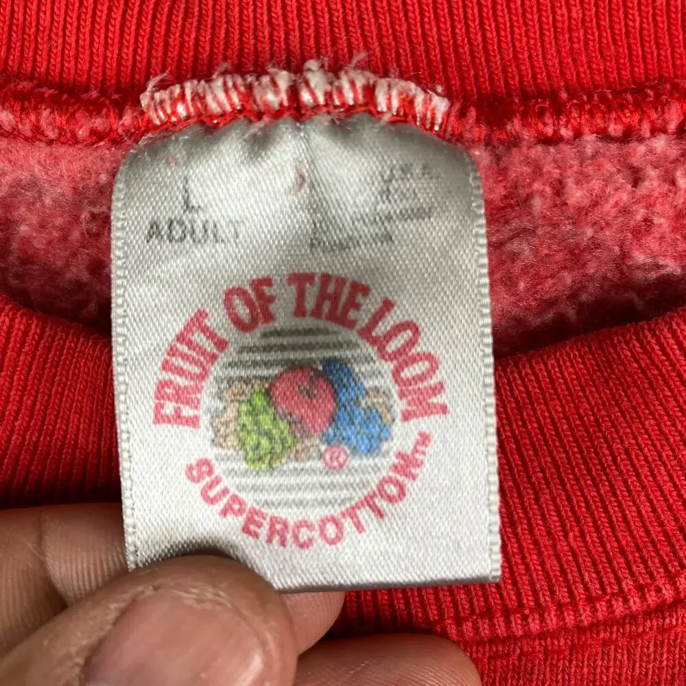Fruit of the Loom Sweatshirt Mens Size L Red Breck-N-10 Tour Ski Graphic Vintage